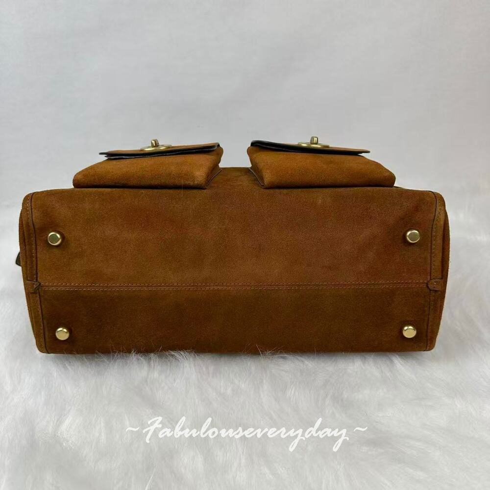 Coach Turnlock Haversack Bag Shoulder/Crossbody Suede Brass/Warm Brown CDZ13 NWT - Picture 11 of 13